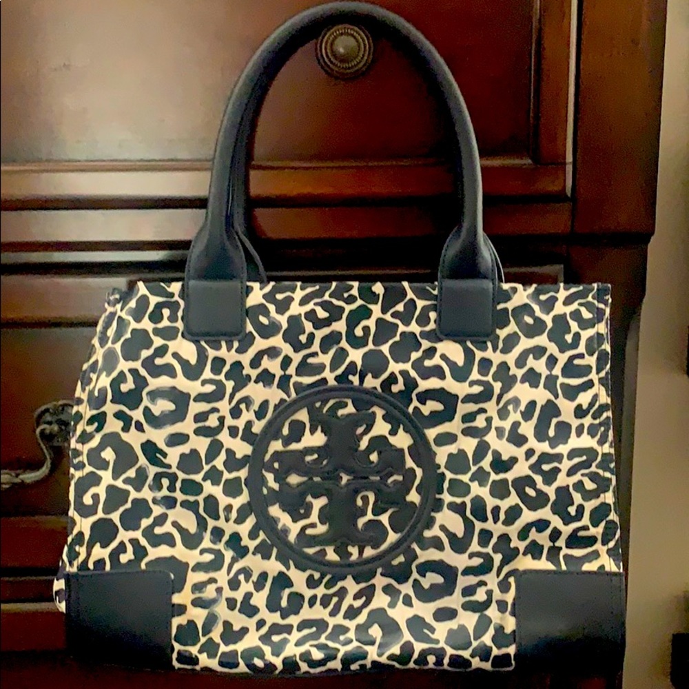 Tory Burch Ella Leopard Print Small tote bag.
